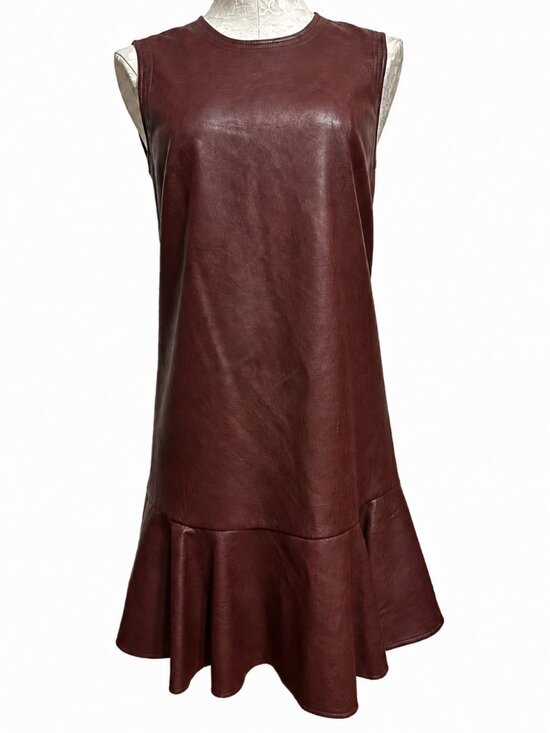 BCBGMaxAzria Dresses & Skirts - BCBGMAXAZRIA Sheridan Faux Leather Ruffle Hem Dress XS Burgundy